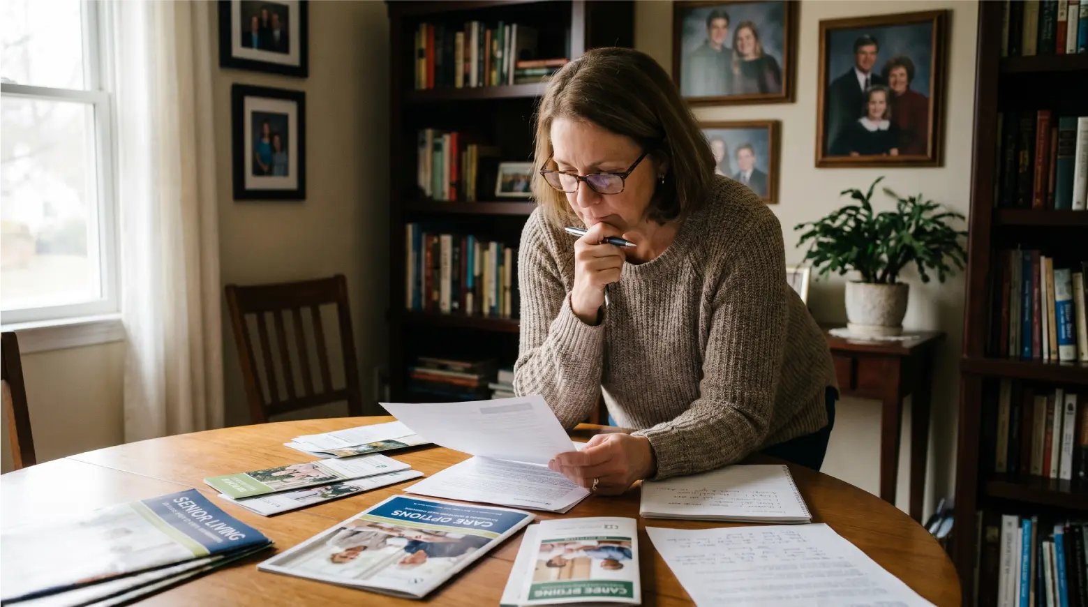 senior woman looking at memory care communities